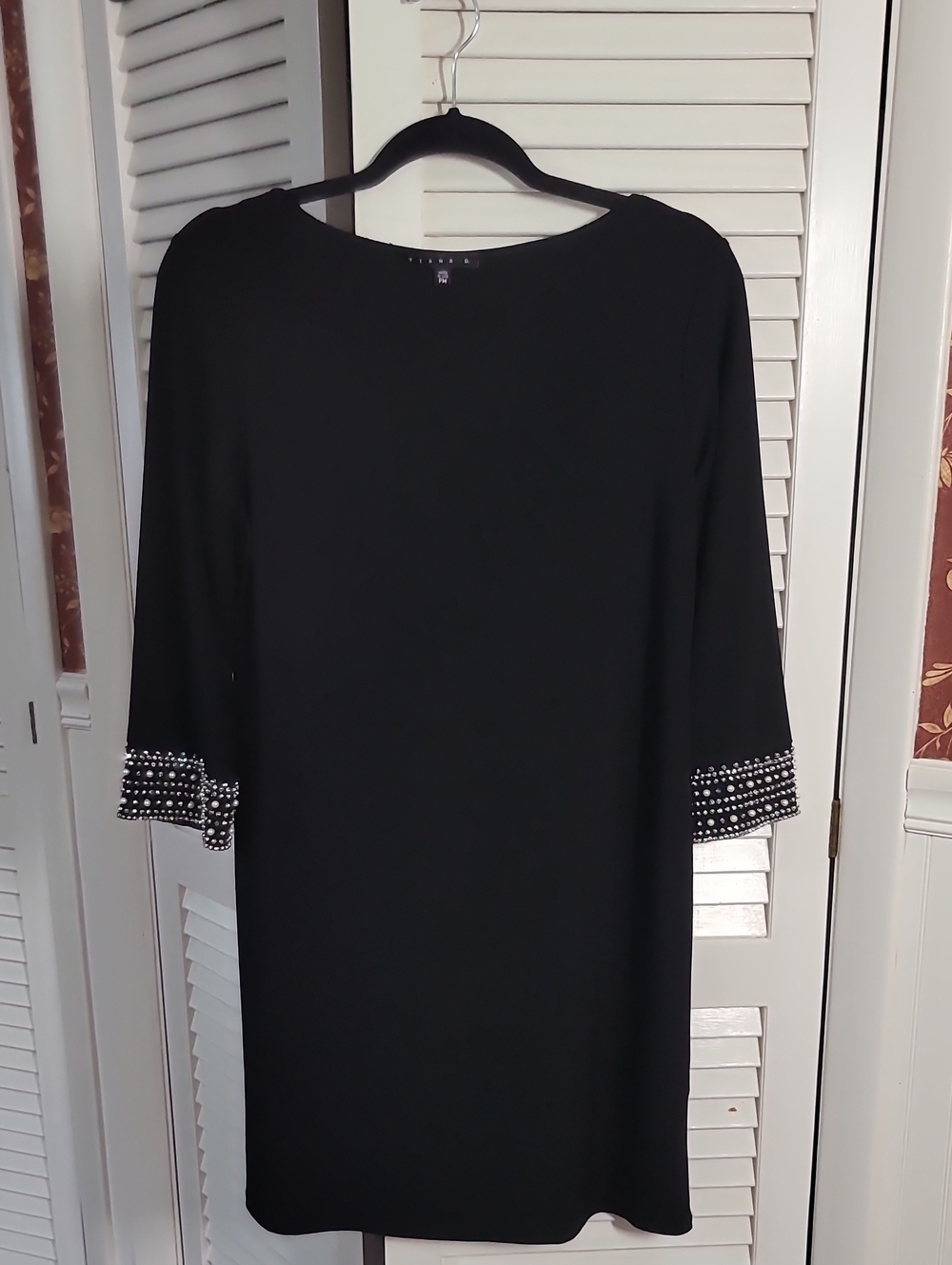 Tiana B. Black Shift Dress with Beaded Cuff Detail